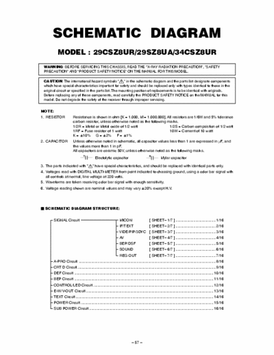 Toshiba 29CSZ8UR SCHEMATIC DIAGRAM
MODEL : 29CSZ8UR/29SZ8UA/34CSZ8UR